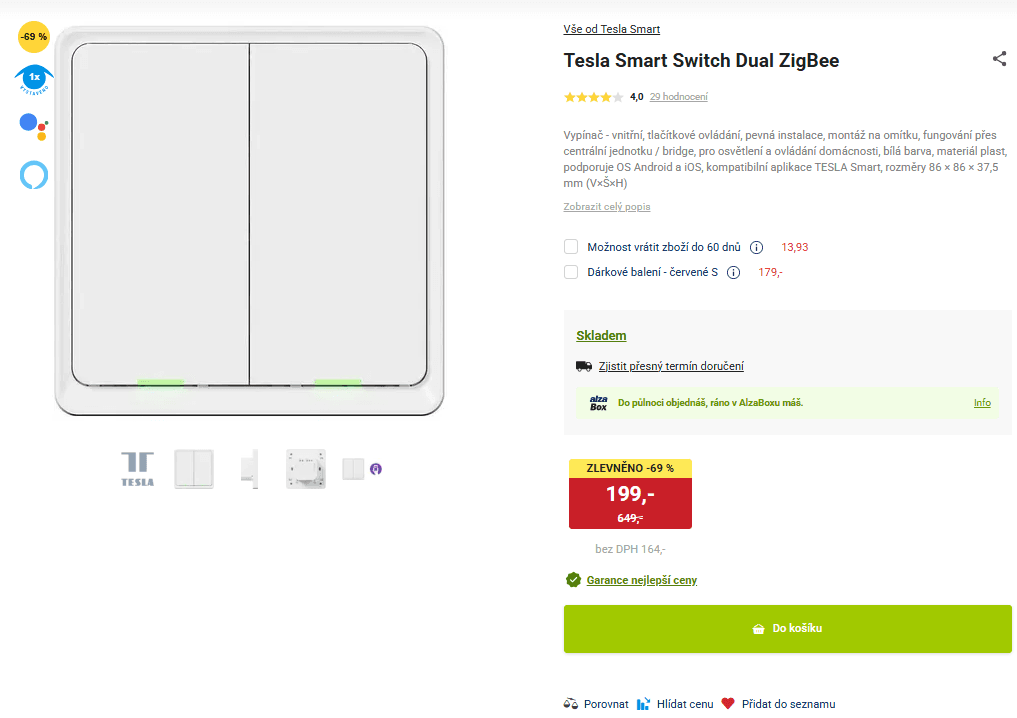 Chytrý vypínač Tesla ZigBee